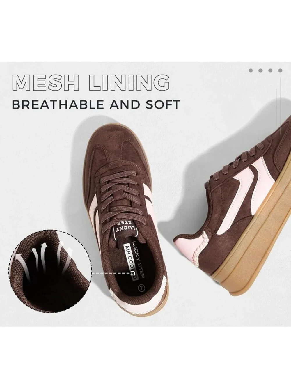 Women's Brown/Pink Platform Thick Gum Sole Comfortable Tennis Skate Sneakers